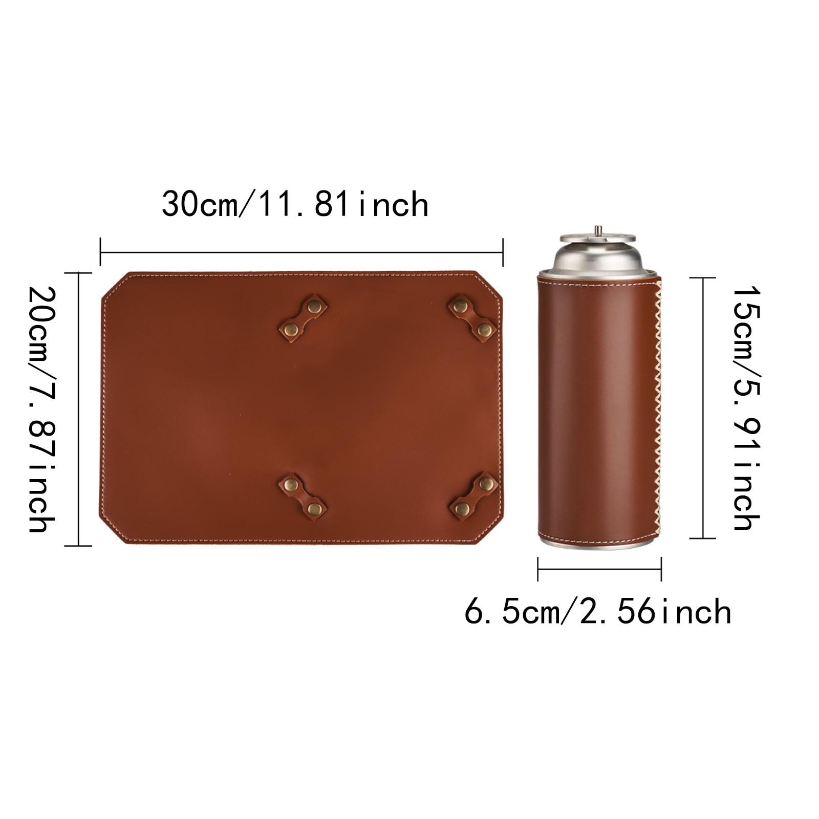 Vaveren Furnace Pad and Gas Cylinder Cover Set Protectors Protective Elegant Portable PU Leather Fixing Pad for Camping Party Picnics, Brown