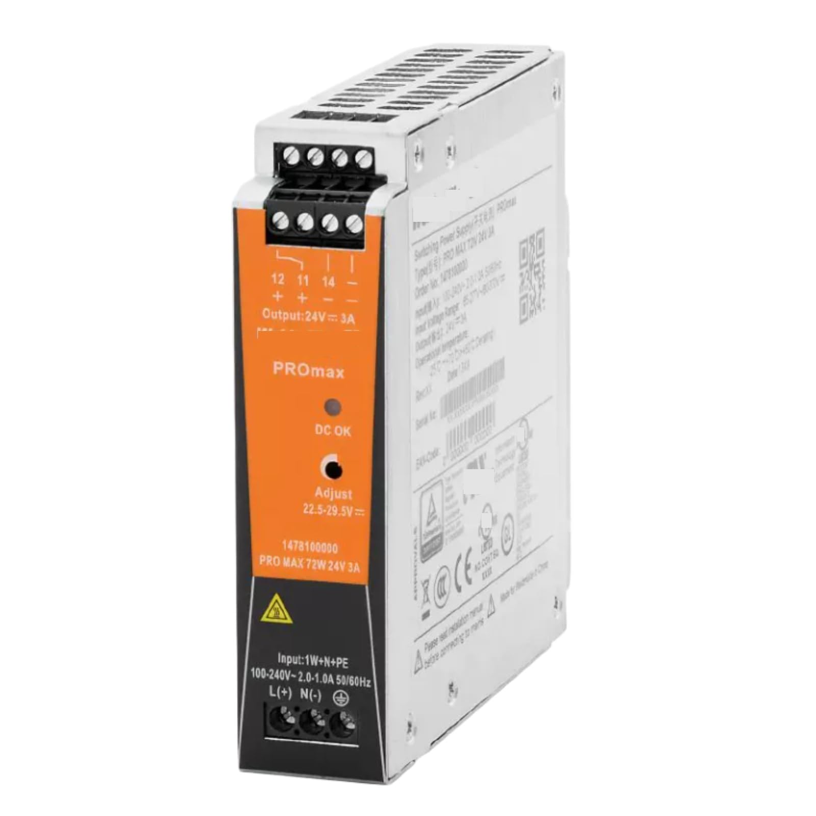 JHSLJCQS Switch Mode Power Supply, 1478100000, PRO MAX 72W 24V 3A, Switching Power Supply