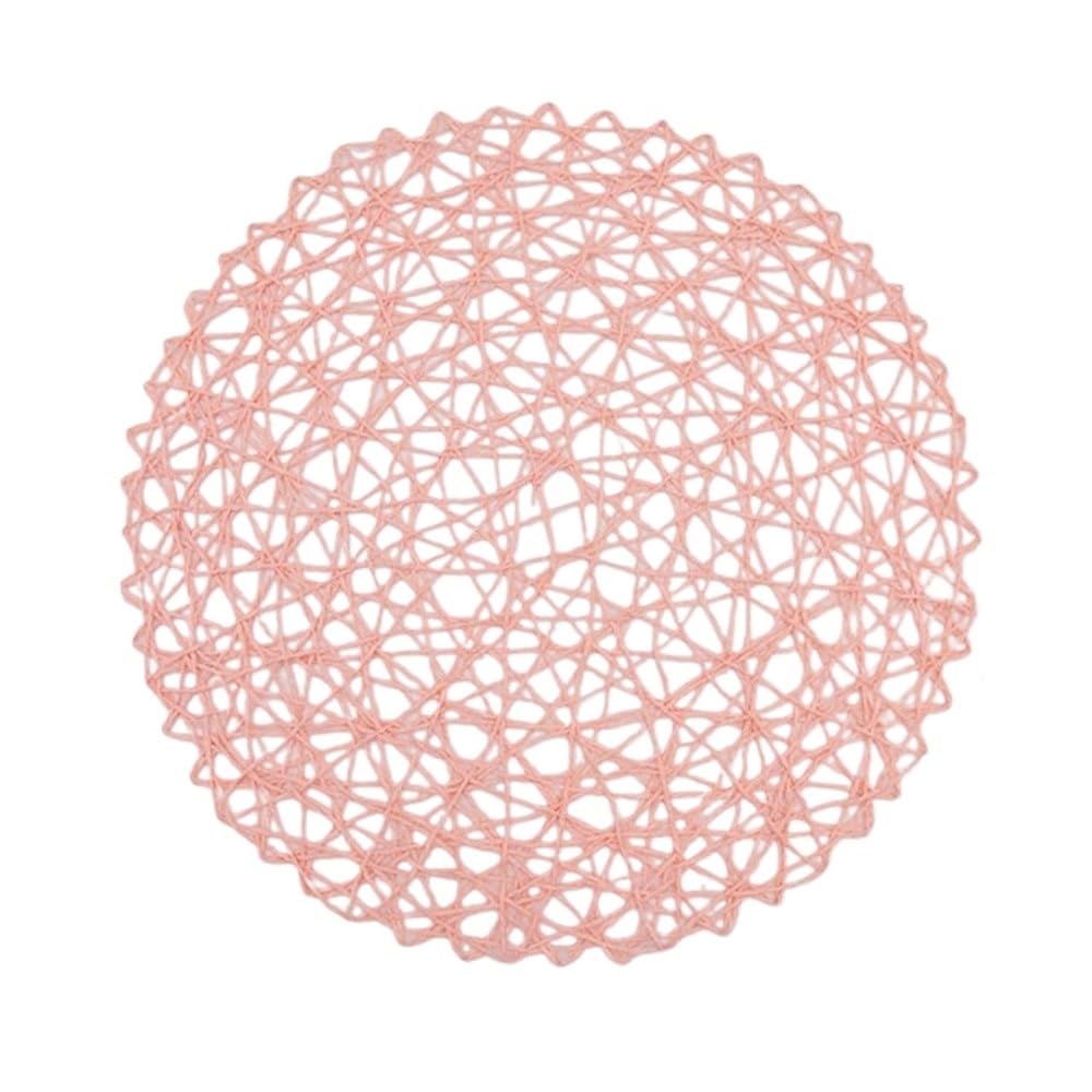 Woven Placemats 4Packs Round Paper Woven Placemats Rattan Brown Straw For Dining Party Wedding(Pink)