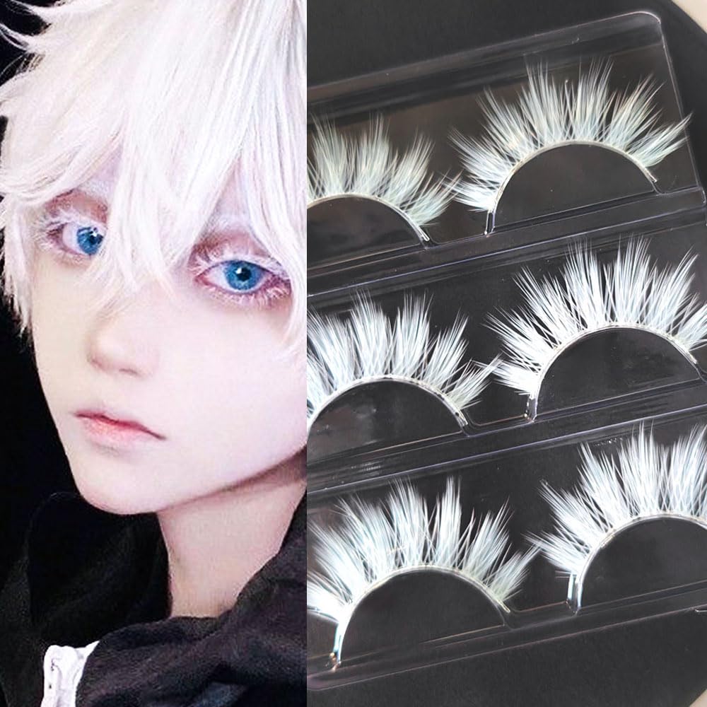 3 Pairs White Eyelashes Extension Cosplay 3D Manga Lashes Effect Fluffy Wispy Cat Eye Eyelash White False Eyelashes