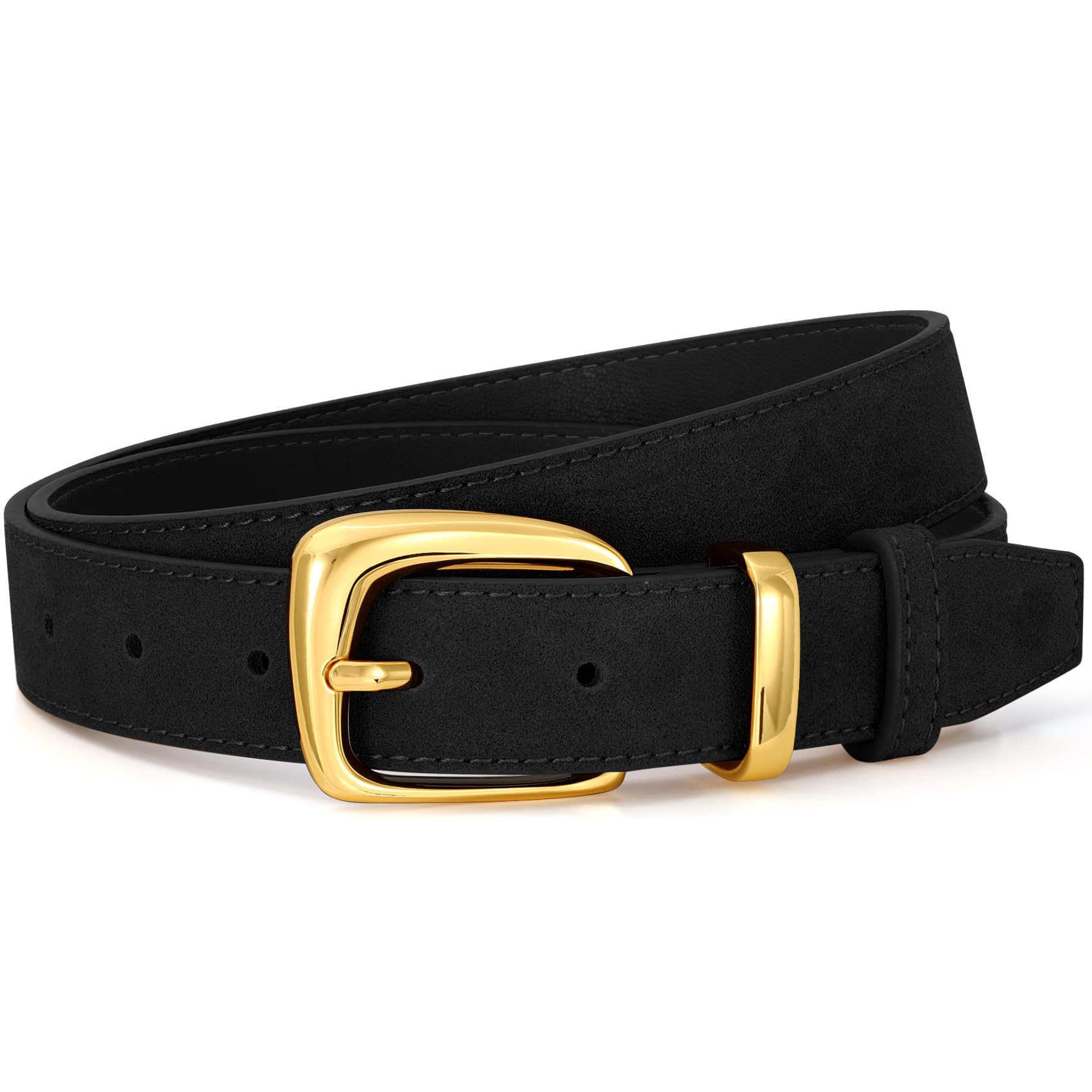 SANSTHS Women Suede Leather Belt for Dresses Jeans Fashion Retro Gold Buckle Ladies Waist Belts