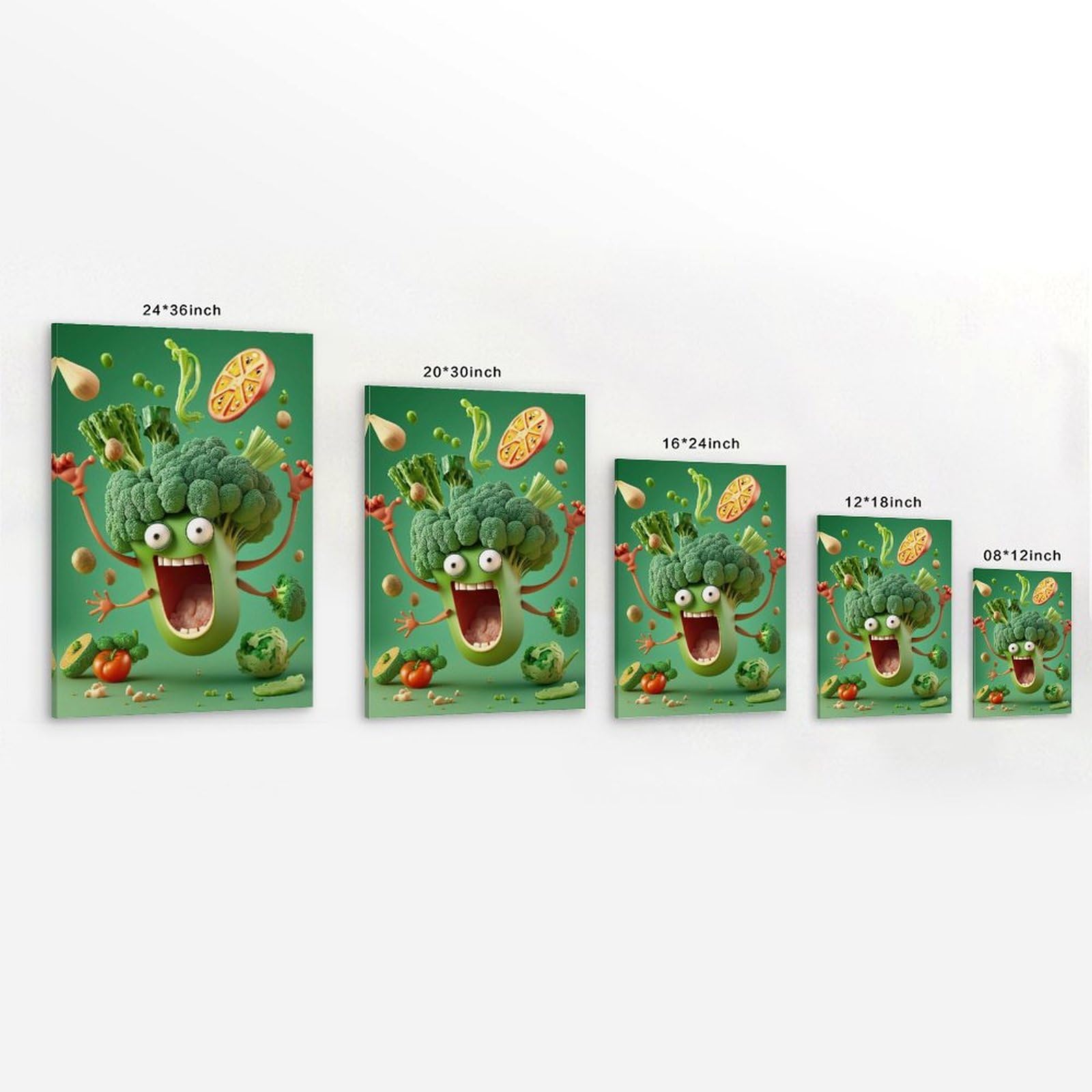 ZZJFFBSS Essen-Poster, Angriff des fröhlichen Brokkoli, Wandkunst, Wandbild, moderne Dekoration, hängendes Kunstposter, 60 x 90 cm