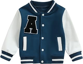 Baseball Varsity Jacket Kids Toddler Baby Boy Contrast Color Button Down/Zip Up Coat Fall Spring Outerwear