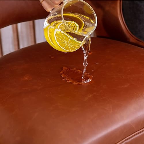 Miniatura 5 de Juego de 2 taburetes de bar marrones giratorios de altura de mostrador con respaldo de piel sintética con base dorada, isla de cocina moderna