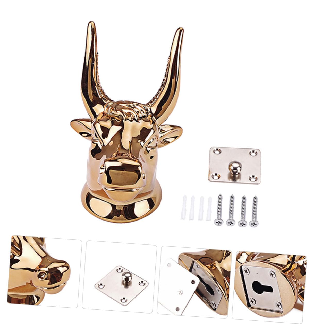Gancio per Chitarra da Muro in Acciaio Oro, Bull Head | Supporto a Parete per Storage, Installazione Semplice, Soluzione Pratica e Stabile per Strumento