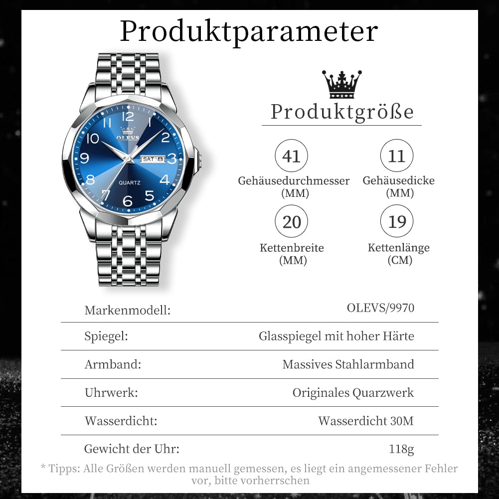 OLEVS Uhren Herren Business Kleid Analog Digital Quarz Edelstahl Wasserdicht Leuchtend Datum Luxus Armbanduhr Herren Geschenk