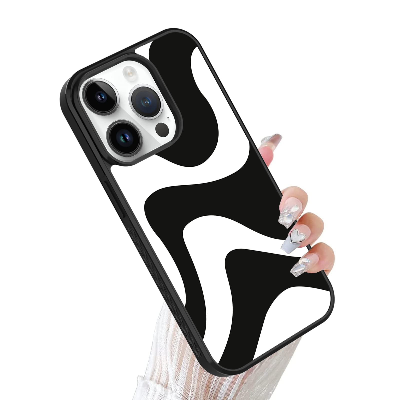Wlxee Compatible iPhone 14 Pro Max Case Cute Pattern Black and White Waves Zebra Print + Tire Shockproof Cover, Designed for iPhone 14 Pro Max Case Anti-Skid for Girls Women