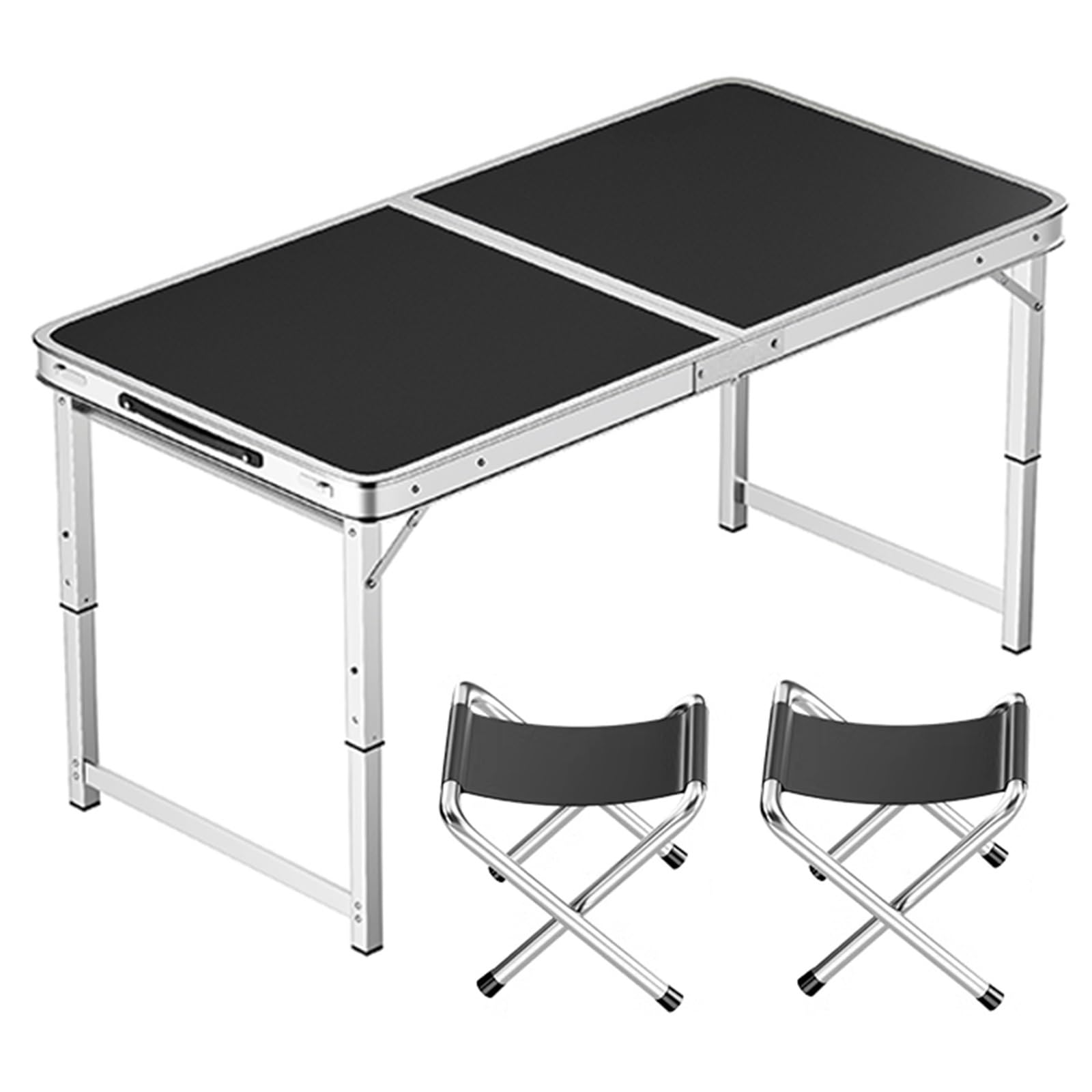 Aluminiowy składany stół o regulowanej wysokości, przenośny stół kempingowy z uchwytem, idealny na imprezy biurowe, piknik, wesela (100 x 50 cm, czarny + 2 stołki)