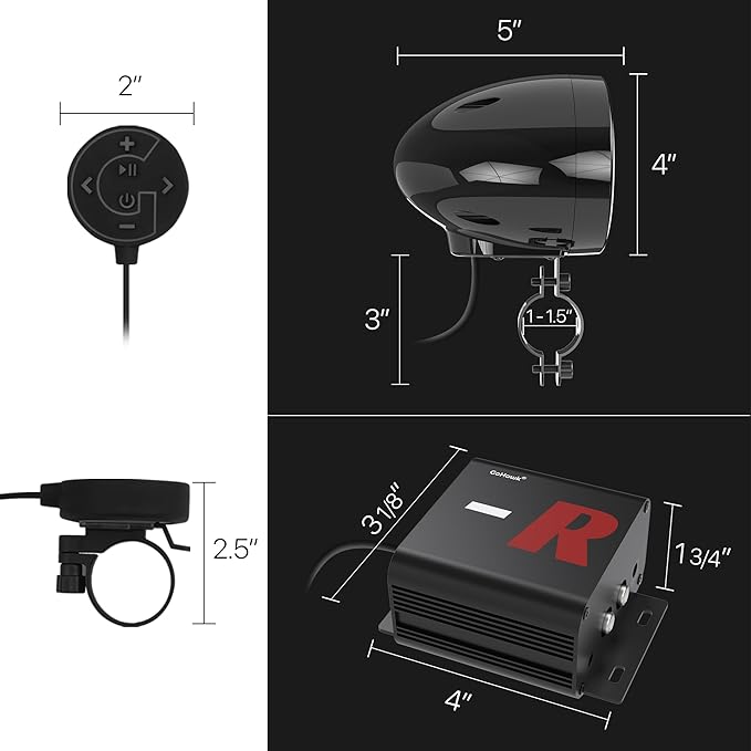 Sistema de Audio Parlantes Bluetooth GoHawk para Moto, ATV, UTV, 100W miniatura 7