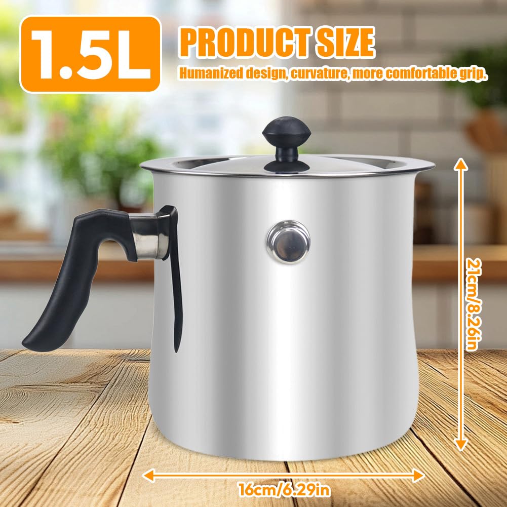 Olla para leche de 1,5 l con tapa y silbato, olla a fuego lento de doble pared, olla para leche con vertedor, apta para baño maría e inducción (acero inoxidable)