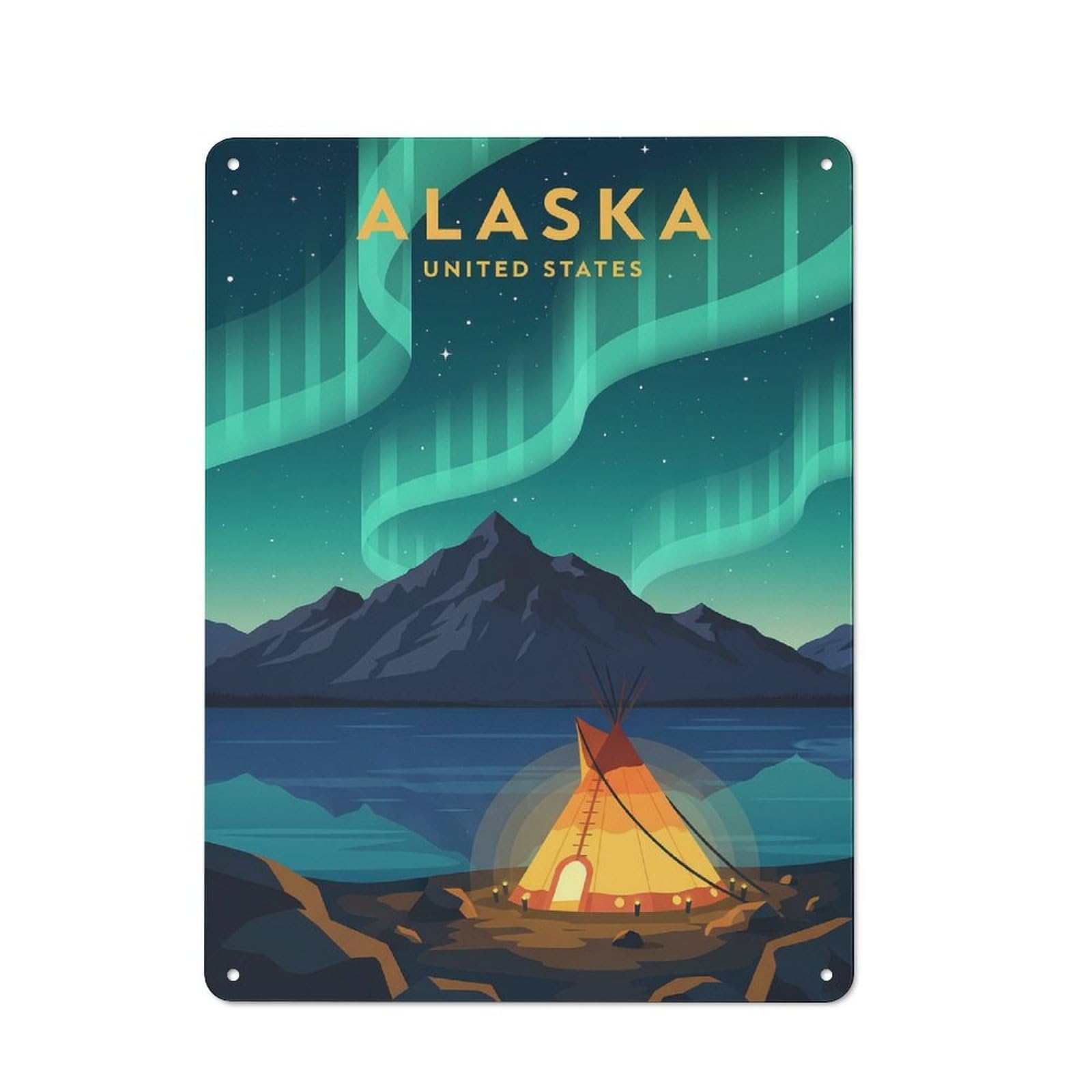 Junmoney Style-4 Alaska Aurora Borealis Printed Metal Sign 40X30cm For Pub Or Café, For Everyday Room Decor With A Retro Look