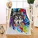 BlessLiving Wolf Throw Blanket Ultra Plush Boho Wolves Fleece Blanket for Kids Girl Adults Colorful Flowers Feather Print Couch Throws Thick Blankets Fluffy Sherpa Bed Cover (50 x 60 Inches)