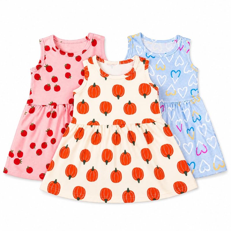 Image of EIO Girls Cotton Frock Dress Combo Pack et | Multicolor Knee Length Casual Dresses for Kids | Soft & Breathable Summer Wear Outfit Frock Set