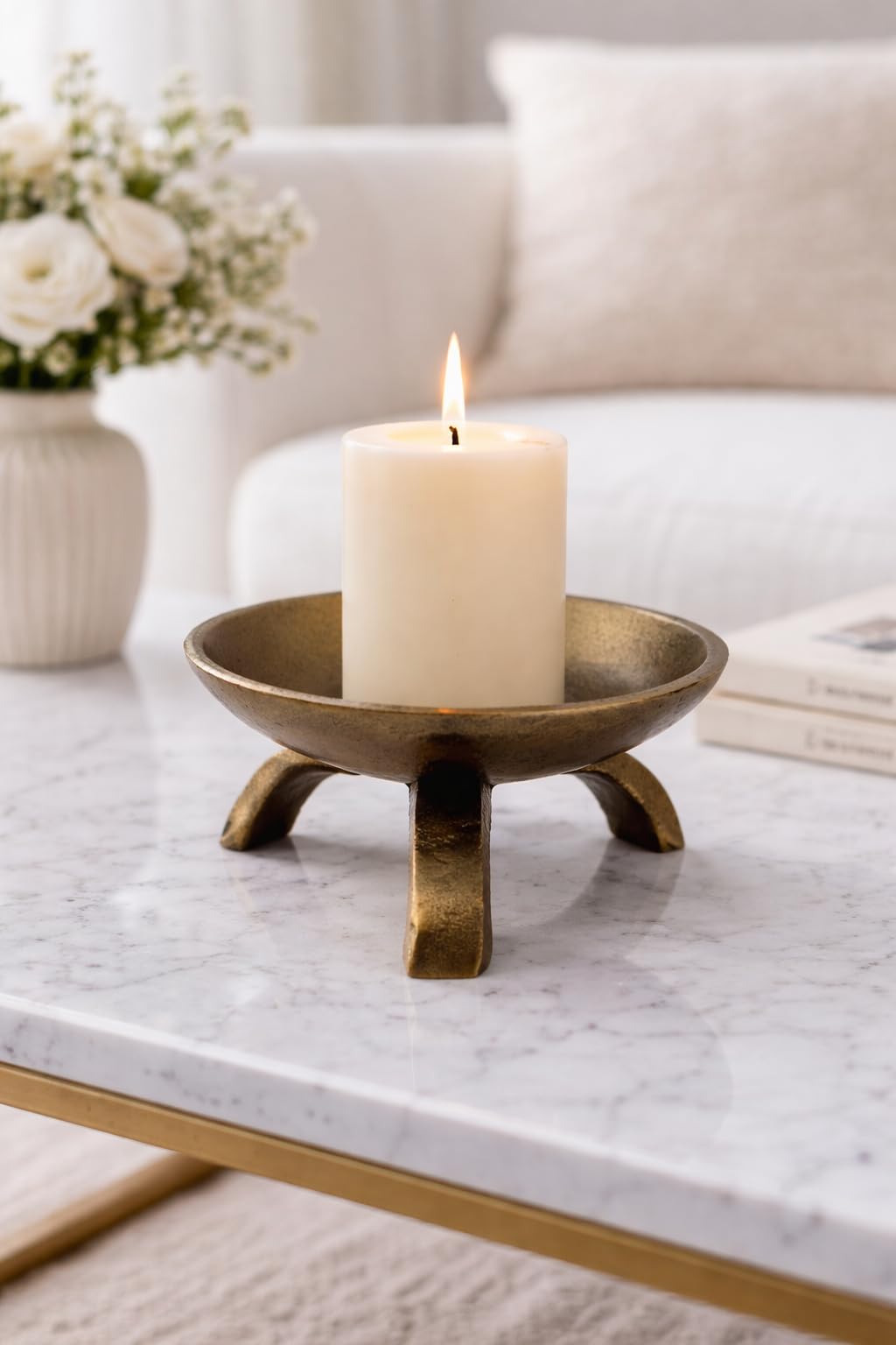 Sand Casted Aluminium Candle Pillar Holder in Antique Brass Finish, Size -Dia 10.5 CM X Height - 5.5 CM-image-34