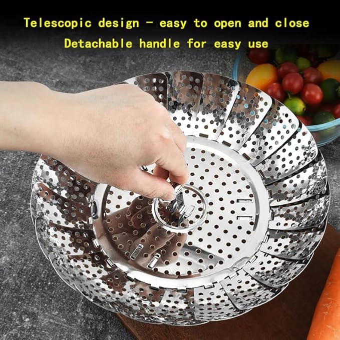 Image of Clazkit Stainless Steel Vegetable Steamer Basket for Cooking Vegetable & Fruits /Salad /Steaming with Insert for Pots, Crock, Pans Food Drain Bowl (Silver)