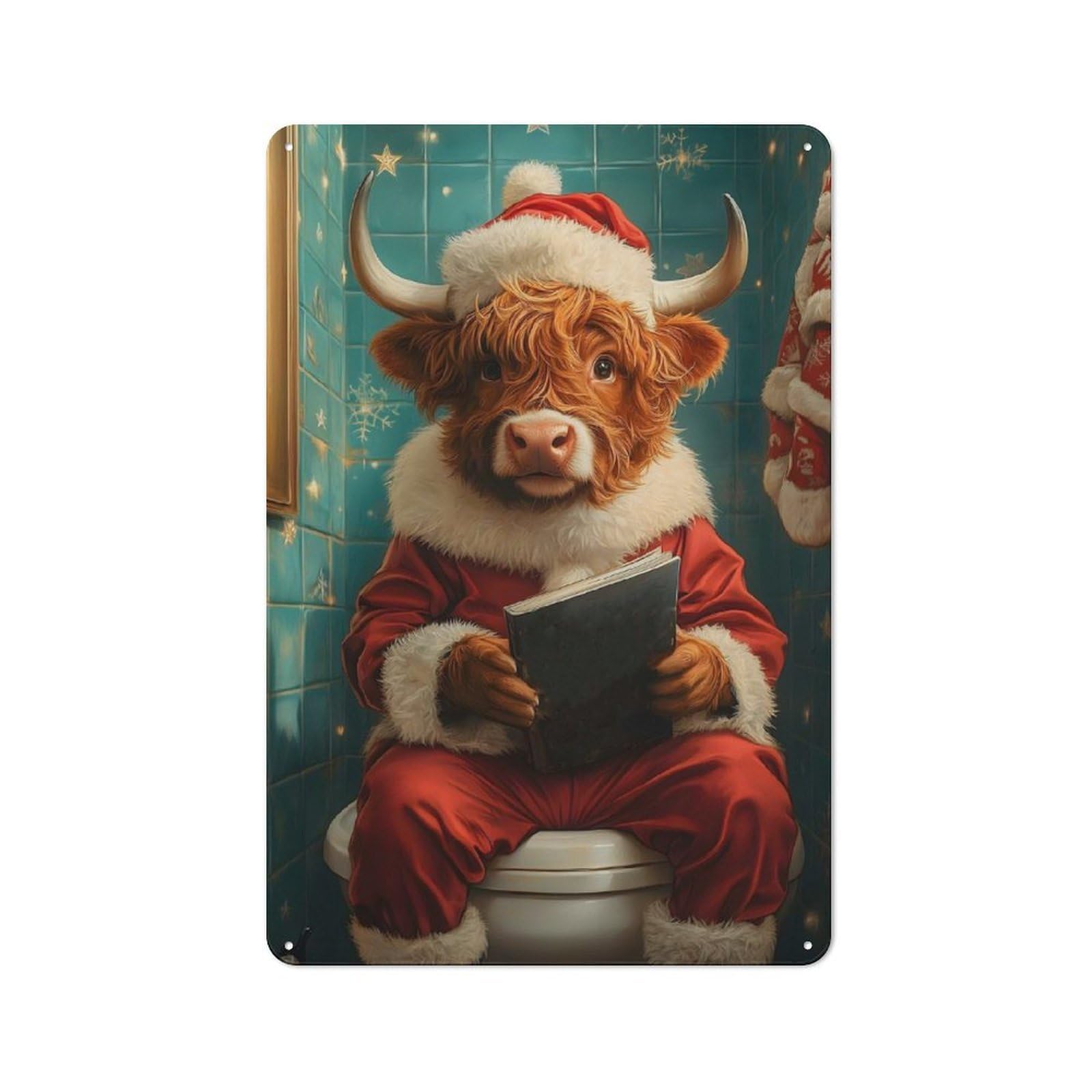 Junmoney Santa Cow Reading Metal Sign 30X20cm With For Home Bar Wall, Vintage Decor, Wall Decoration For Home Bars And Entertaining Spaces
