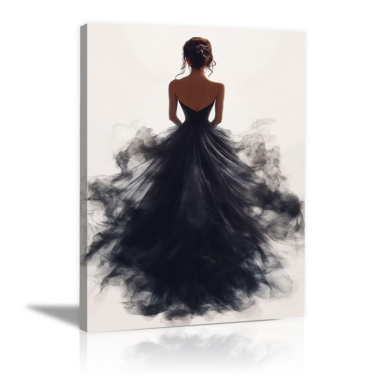 QUSAAOU Fashion Portrait Canvas Wall Art Woman Back Flowing Tulle Gown Silhouette For Living Room Bedroom African American Decor For Home Afro Woman Poster And Prints(White)-80x120cm1 Unframed