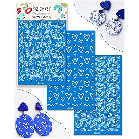 KEOKER Silk Screen Stencils for Polymer Clay, 3PCS Reusable Silkscreen Print Kit, for Printing on Clay & Other Jewelry Clay Earrings Decoration, Each 6" X 3.8" Cover
