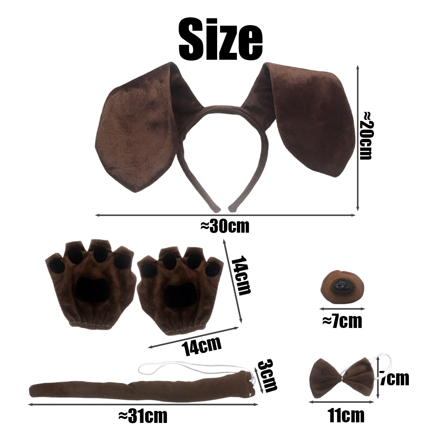 1 Fascia per La Testa, 1 Coda, 1 Naso, 1 Papillon E 1 Paio di Guanti Che Nascondono Le Dita, Accessori per Indumenti per Cani, Accessori per Abbigliamento Creativo.