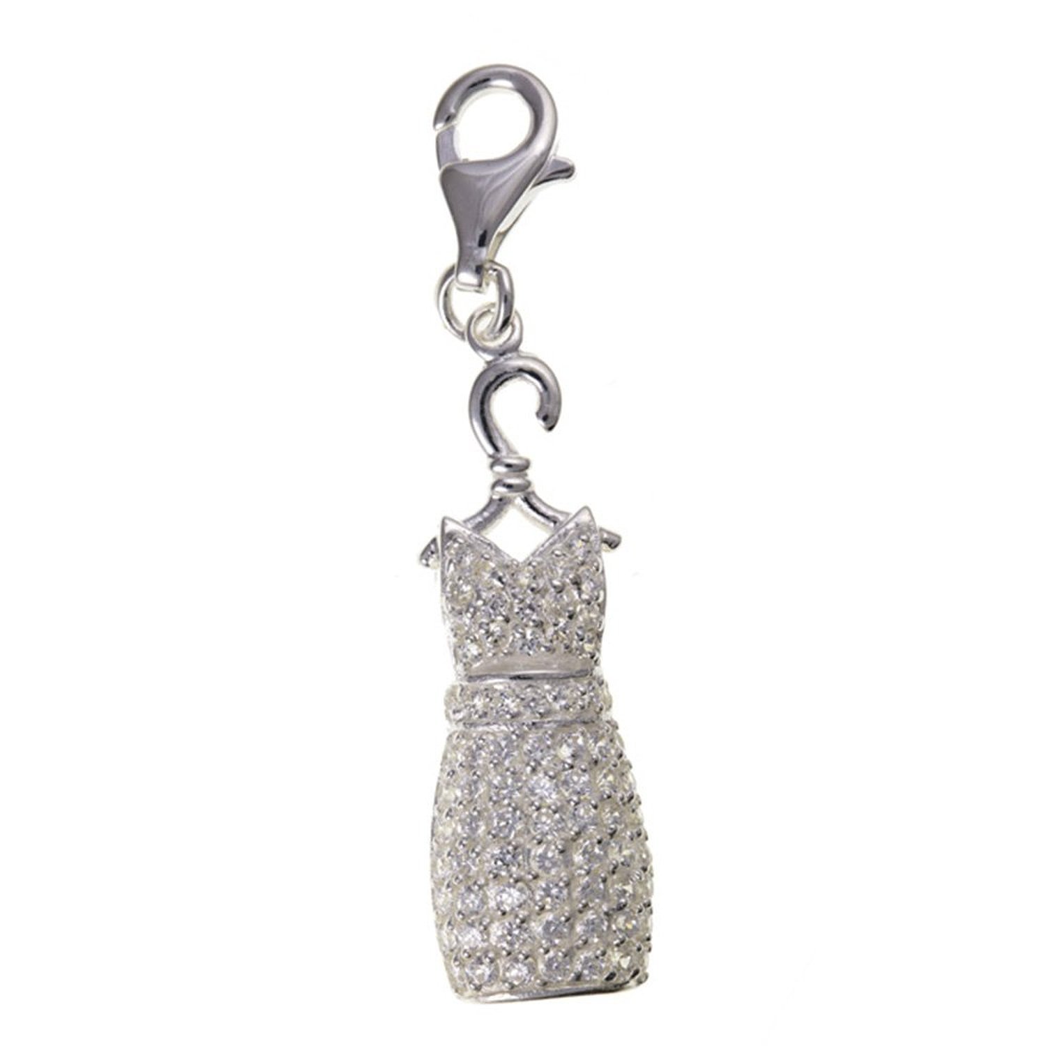 Designer Inspirations Boutique &reg;Designer Inspirations Boutique Sparkly CZ Set Dress Large Sterling Silver Clip-On Charm - for Thomas Sabo Style Charm Bracelets