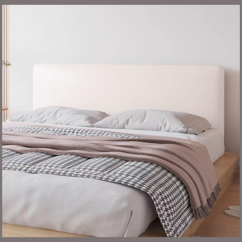 TLMQYXZE Leather Bed Headboard Slipcover, Stretch All-Inclusive Solid Color Elastic Dustproof Headboard Cover For Single Twin Queen Full California King Size Bed(Beige white,140-170cm)