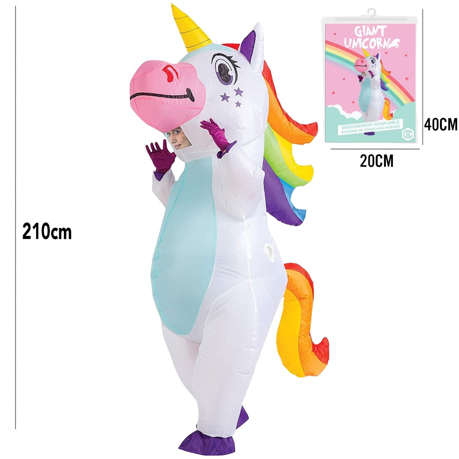 AirSuit® Aufblasbare Verkleidung XXL Einhorn | Ungewöhnliches aufblasbares Kostüm | Premium Qualität | Größe 160 bis 190cm | Polyester | Angenehm zu tragen | Inklusive Aufblassystem | OriginalCup®