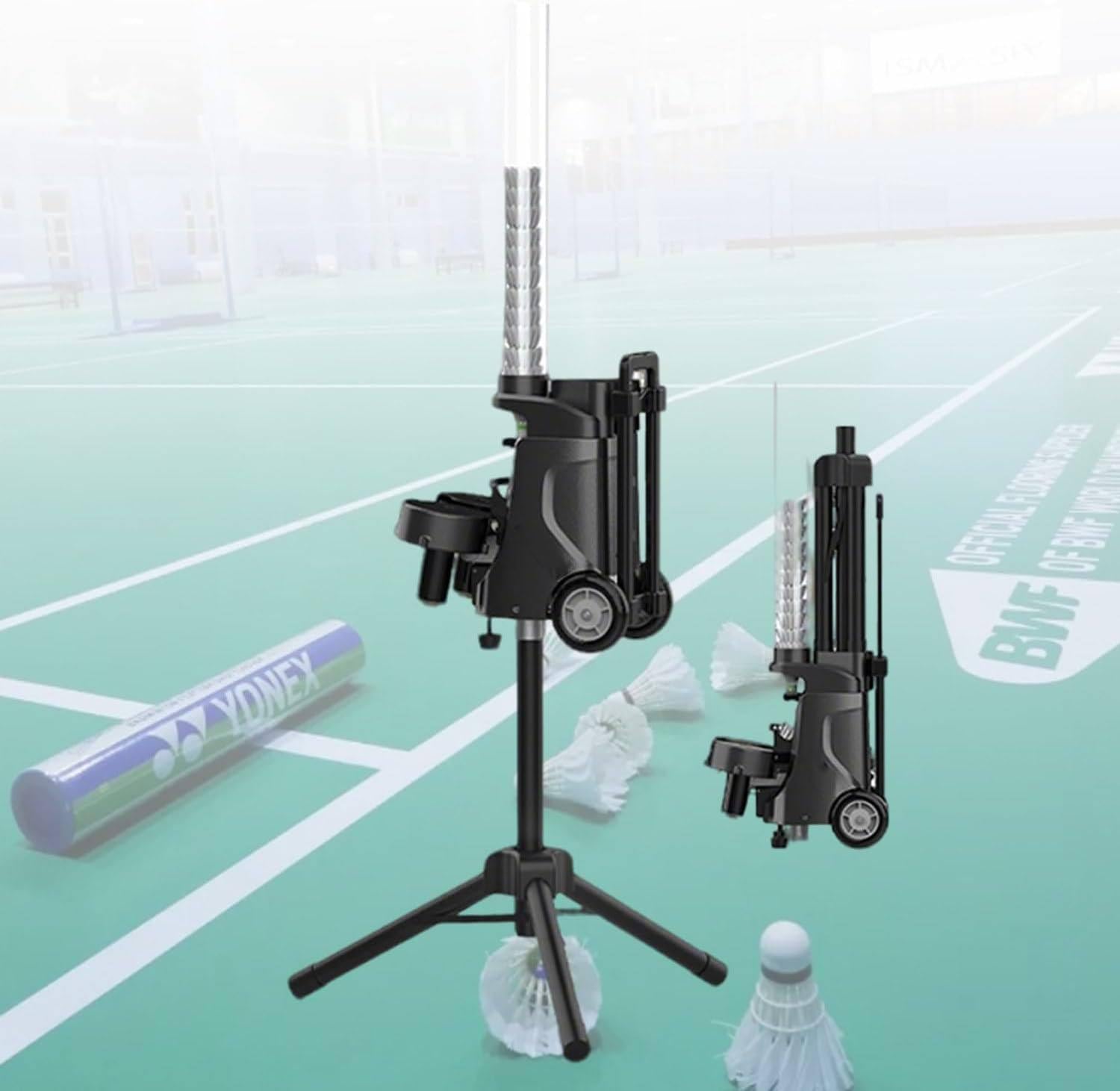 Equipo de entrenamiento de bádminton, lanzador automático portátil con control inteligente de aplicación para entrenamiento básico en casa y canchas profesionales, capacidad 52