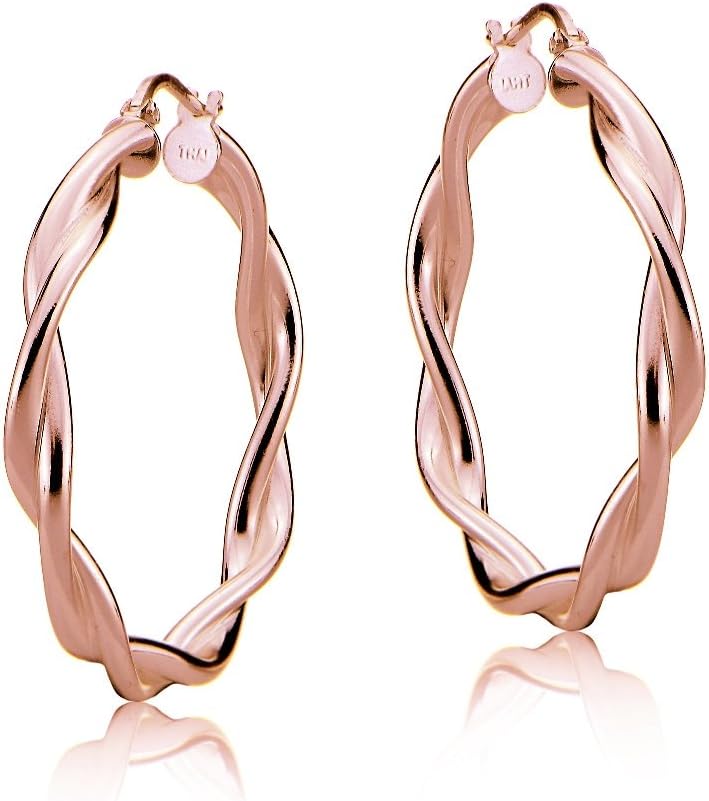 Hoops & Loops 925 Sterling Silver Twisted Round Click-Top Hoop Earrings for Women, Rose Gold 25mm - Image 2