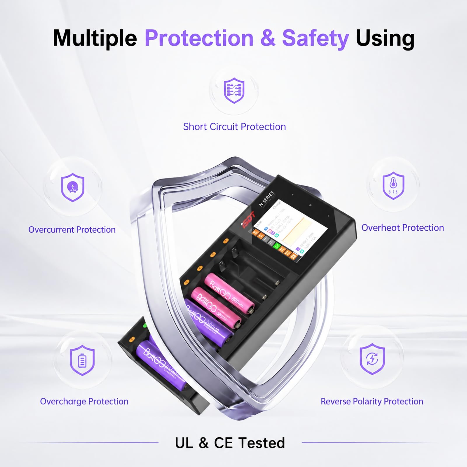 ISDT Cargador de batería inteligente N8, identificación automática del tipo de batería, compatible con baterías cilíndricas AA/AAA Li-Ion/LiHv/LiFe/NiMH/NiCd/NiZn, interfaz de operación multifunción