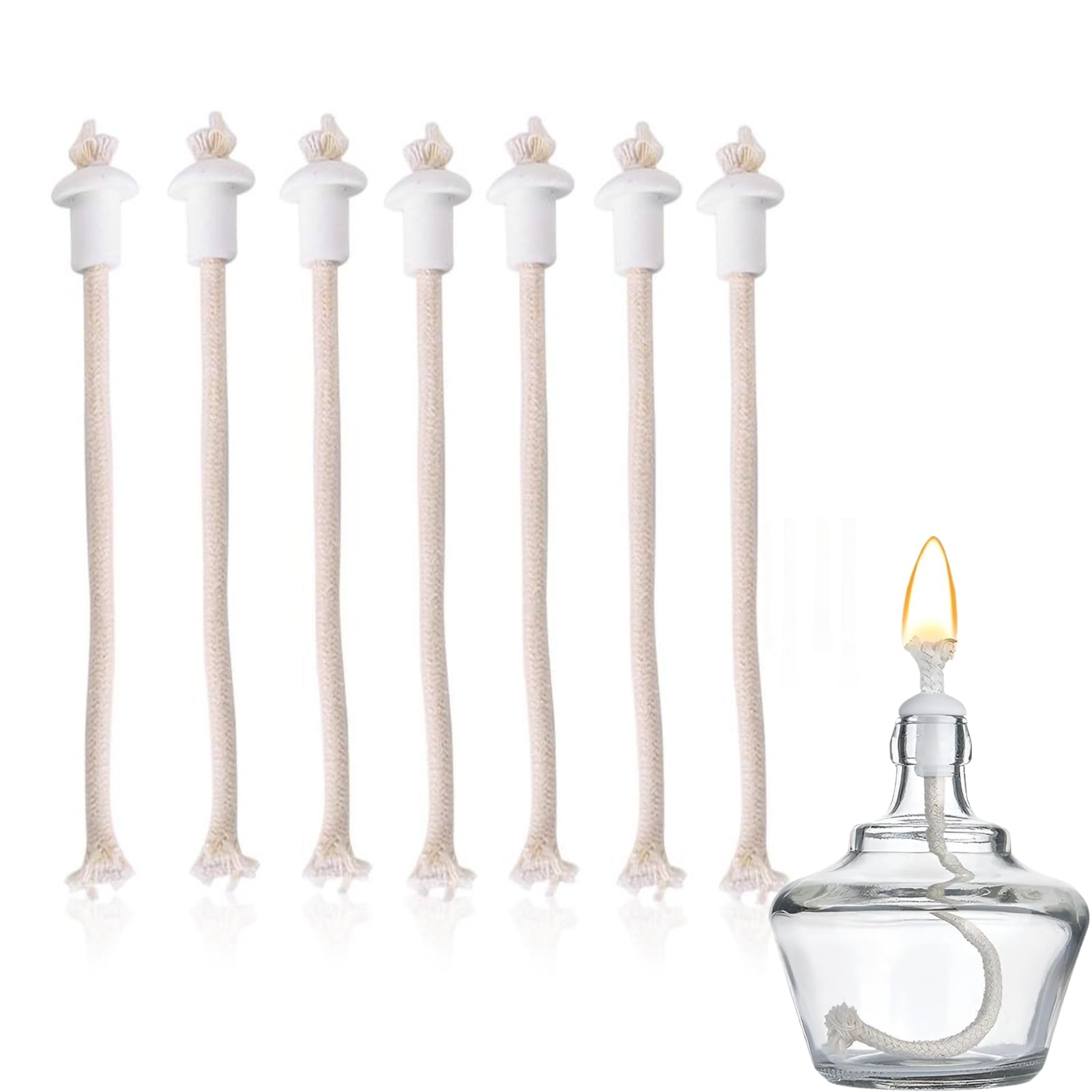 7 Pezzi Stoppini Con Supporto In Ceramica - Per Lampade A Olio E Candele