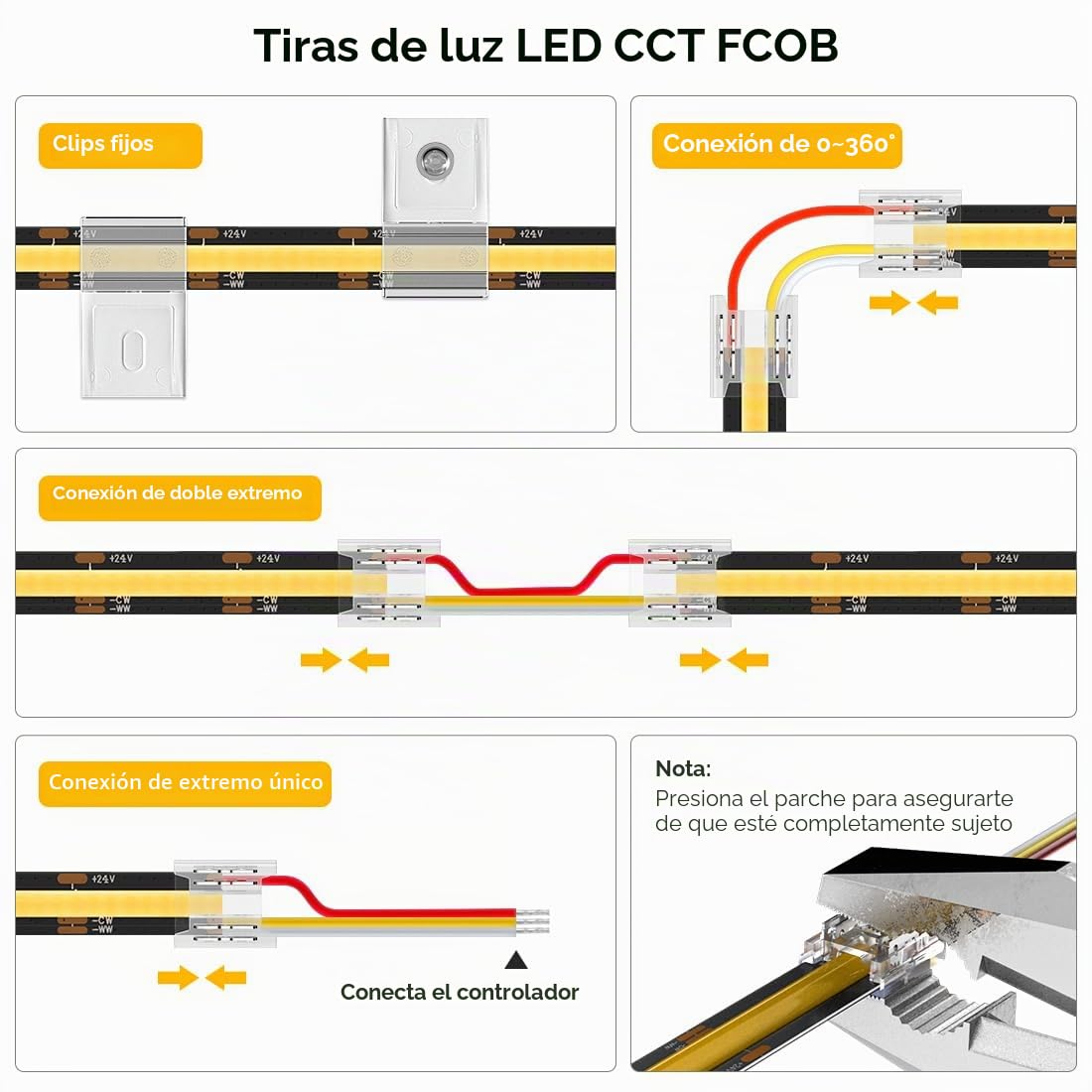 BTF-LIGHTING FCOB COB CCT Tira LED 3000K-6000K CCT Orientable DC24V 2x5M 640LEDs/m 14W/M 10mm Negro PCB Regulable Flexible Alta Densidad LED IP30 No Impermeable para Decoración Interior(Tira Solo)