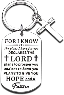 Christian Christmas Religious Gifts Keychain for Men Women Bible Verse Sober Inspirational Birthday Baptism Graduation Gifts for Her Him Teen Boy Girl Friend Son Daughter Jesus Cross Keyring Jeremiah, Silver