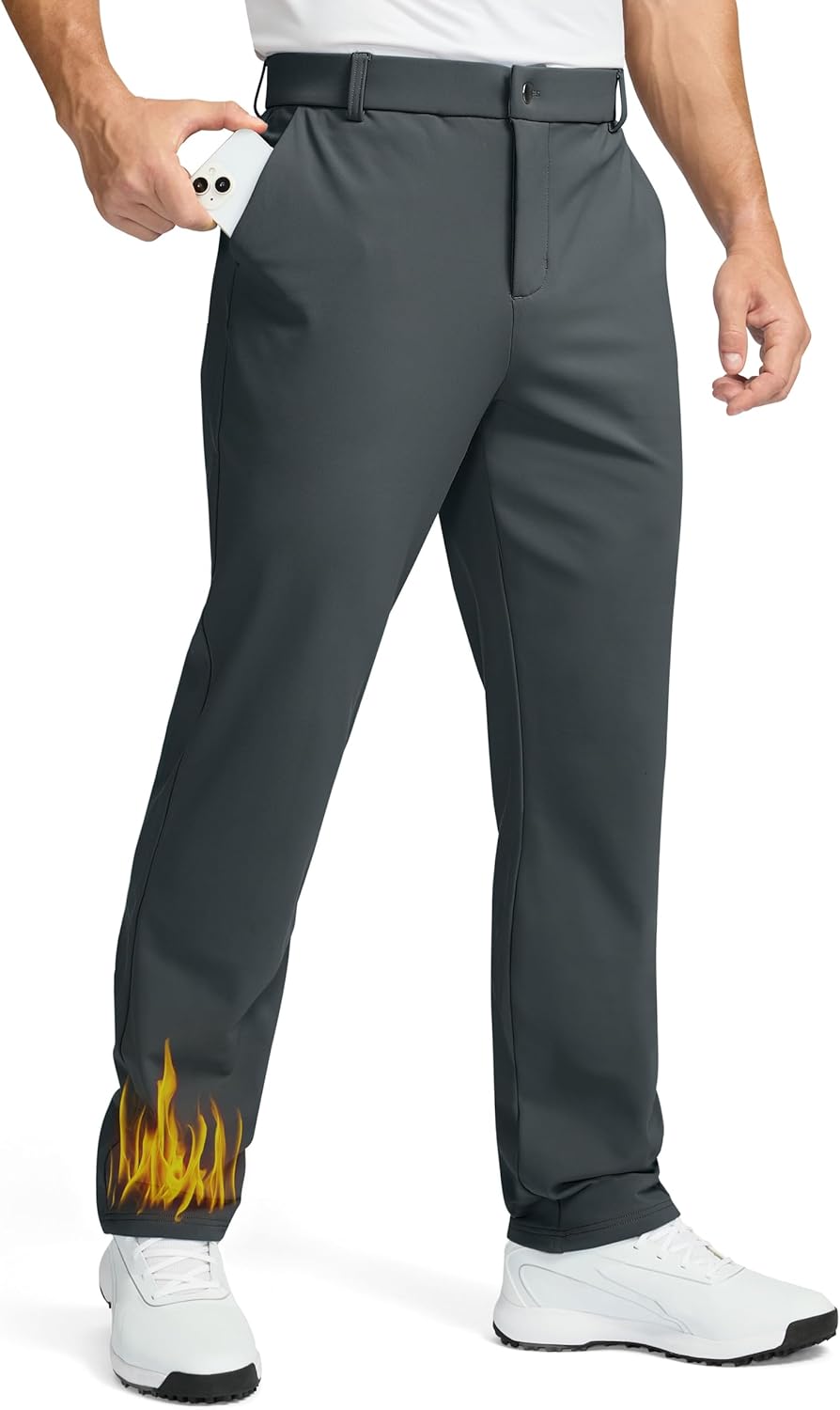 Soothfeel Men's Fleece Lined Pants 30"/32"/34" Golf Work Dress Pants Casual Insulated Warm Winter Trousers with Pockets