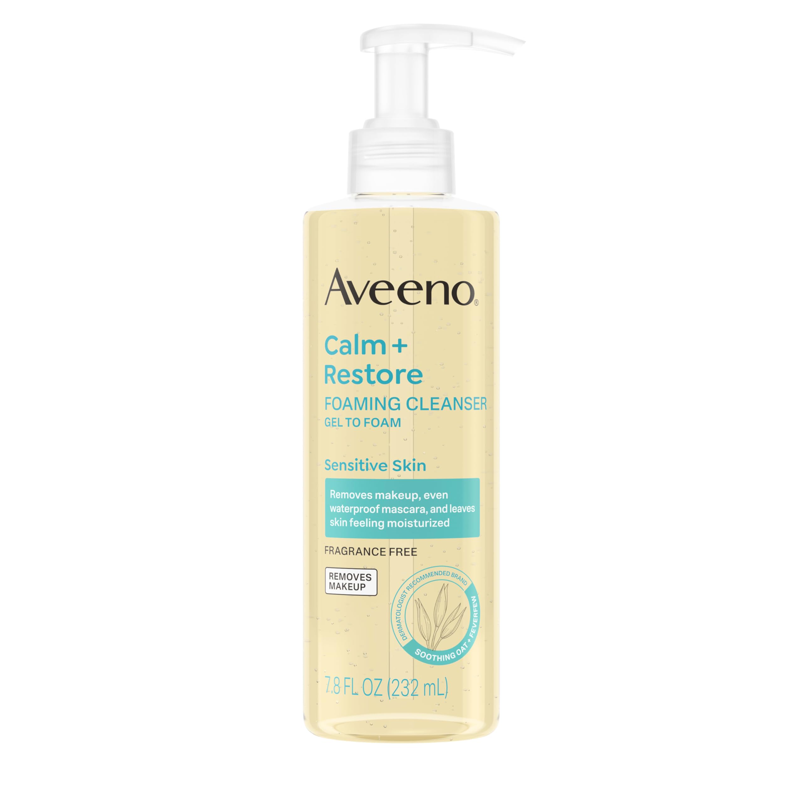 Aveeno Calm + Restore Foaming Cleanser for Sensitive Skin, Daily Face Wash Gently Removes Makeup & Cleanses Skin with Soothing Oat, Feverfew &