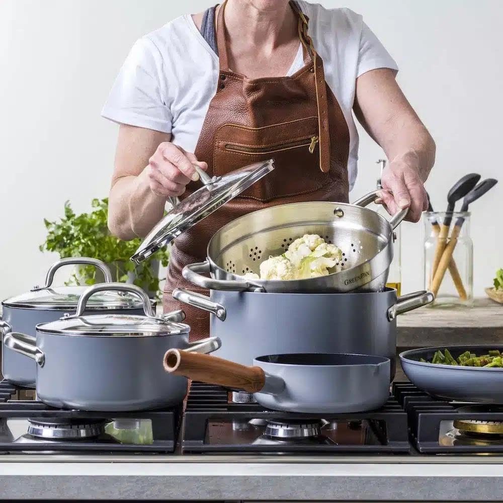Batterie De Cuisine GreenPan Mayflower Pro 9 Pièces - Revêtement Céramique Sain Sans PFAS - Compatible Induction - Gris