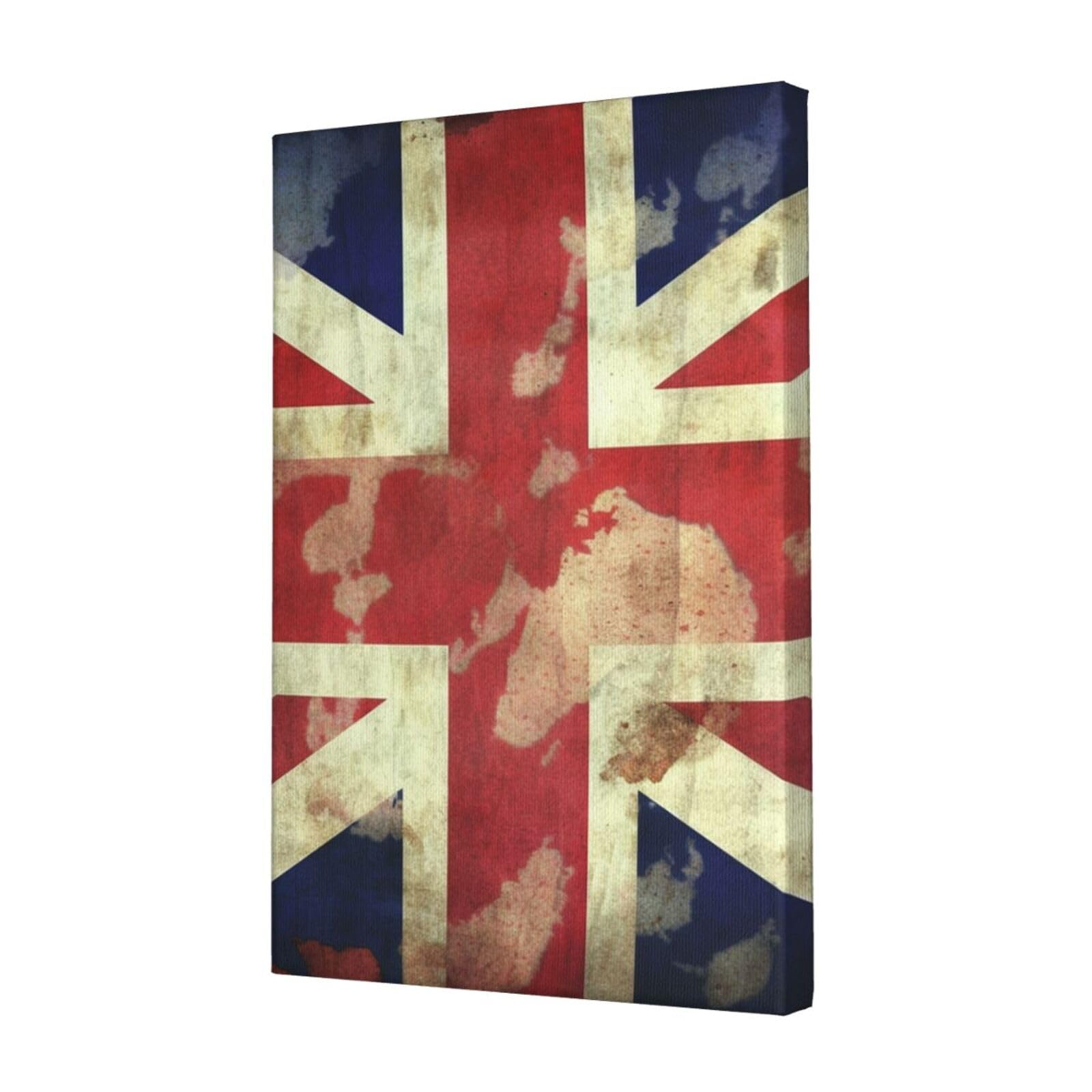 KLOPH Vintage Union Jack British Flag Canvas Wall Art for Living Room 12"x18" Modern Artwork Painting for Bathroom Hanging Canvas Prints Aesthetic Wallart for Bedroom Kitchen Office Wall Decor