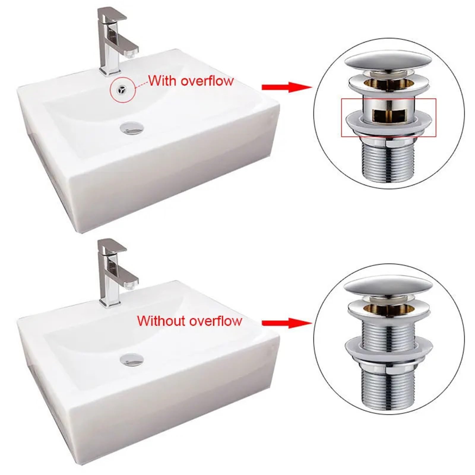 Tapón de drenaje emergente for lavabo baño con sifón y rebosadero, kit desagüe for fregadero Para Lavabo De Baño y Lavabo(With Overflow Drain)