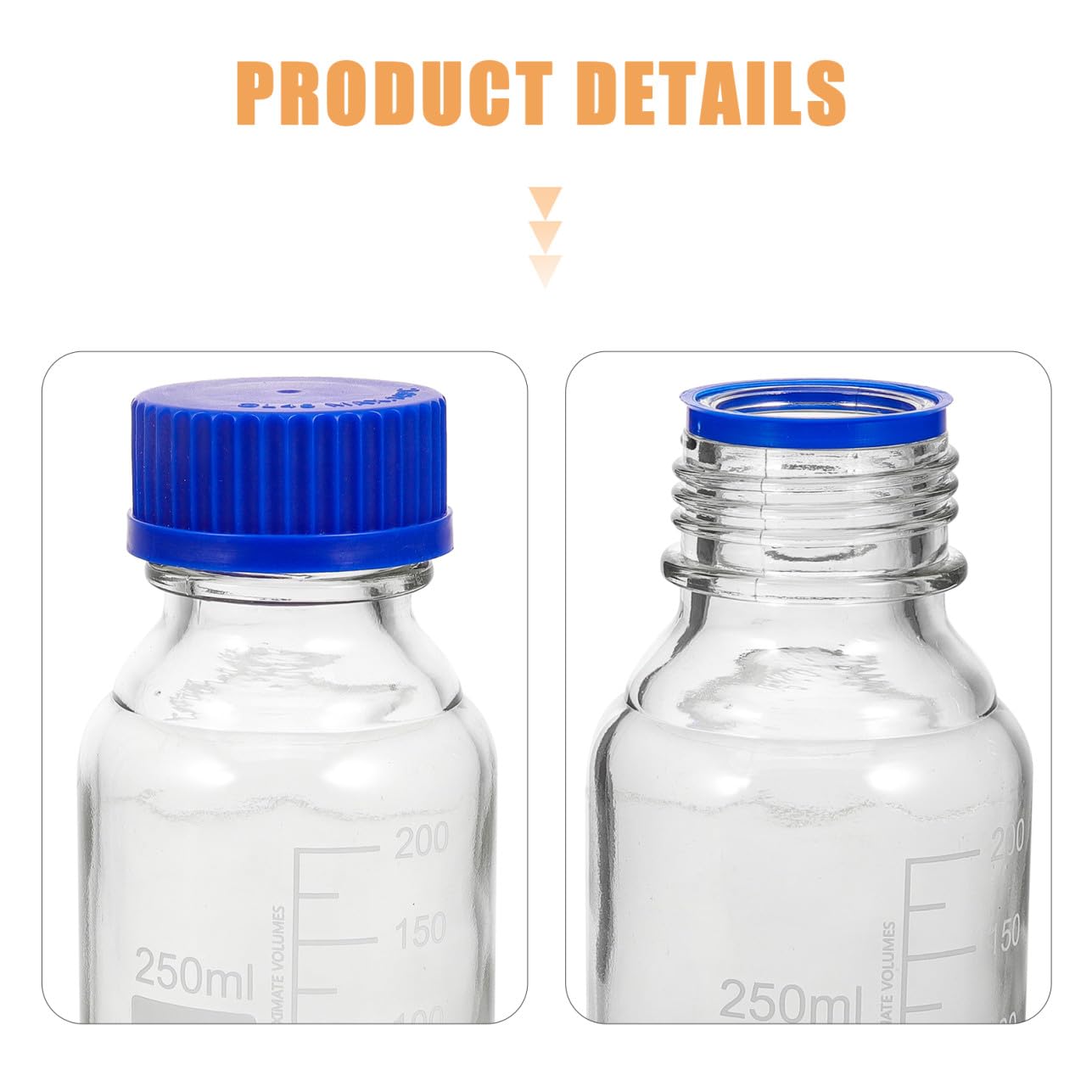 Cabilock Reagente Resistenti Agli Urti e Leggere in Vetro Trasparente da 250ml Set da 4 Bottiglie con Tappo a Vite Blu per Laboratori e Applicazioni Didattiche