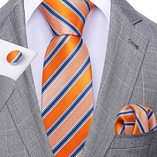 Image of Barry.Wang Plaid Ties for Men Silk Necktie Handkerchief Cuff Links Set