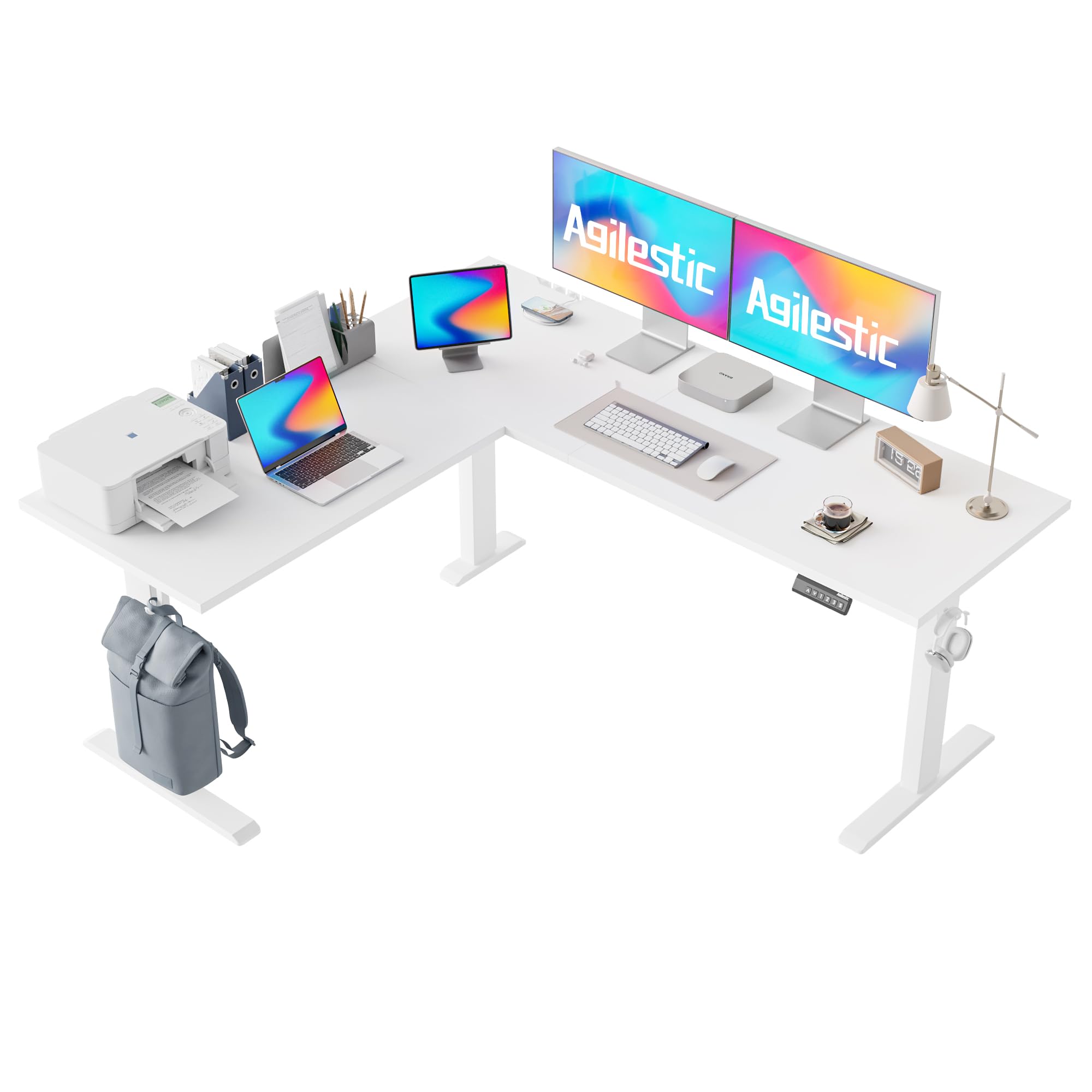 Photo 1 of Agilestic 63 x 55 Inch L Shaped Standing Desk Adjustable Height, Corner Standing Desk, Sit Stand Up Computer Table, Splice Board, White