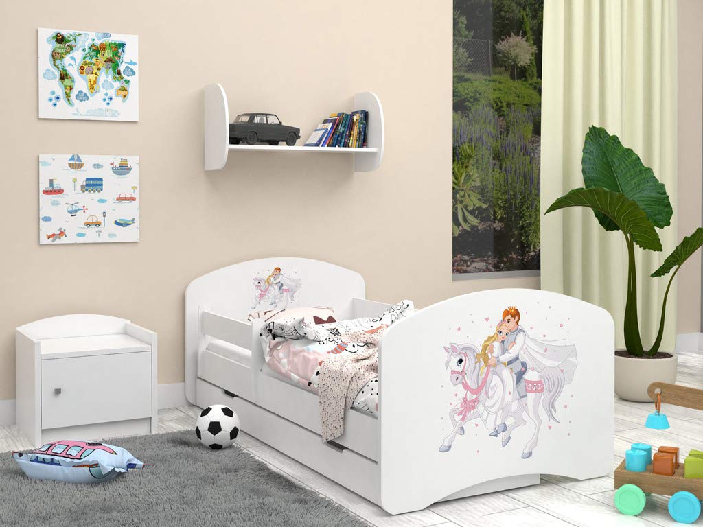 Happy Babies - Cama para NIÑOS DE Doble Cara con Drenaje Diseño Moderno con Bordes Seguros y Protección contra Caídas Colchón de Espuma de 7 cm (180x90, 33. El príncipe en el Caballo Blanco)