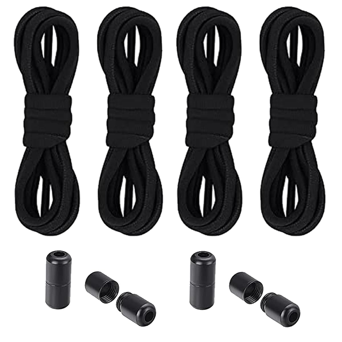 ECVVECVV 2 Pair No tie Shoelaces with Metal Spring Lock Adjustable Metal Cap Shoelaces for Sneakers Lazy Lock Elastic Tieless Sport Shoes Strings Fits All Shoes, One Size