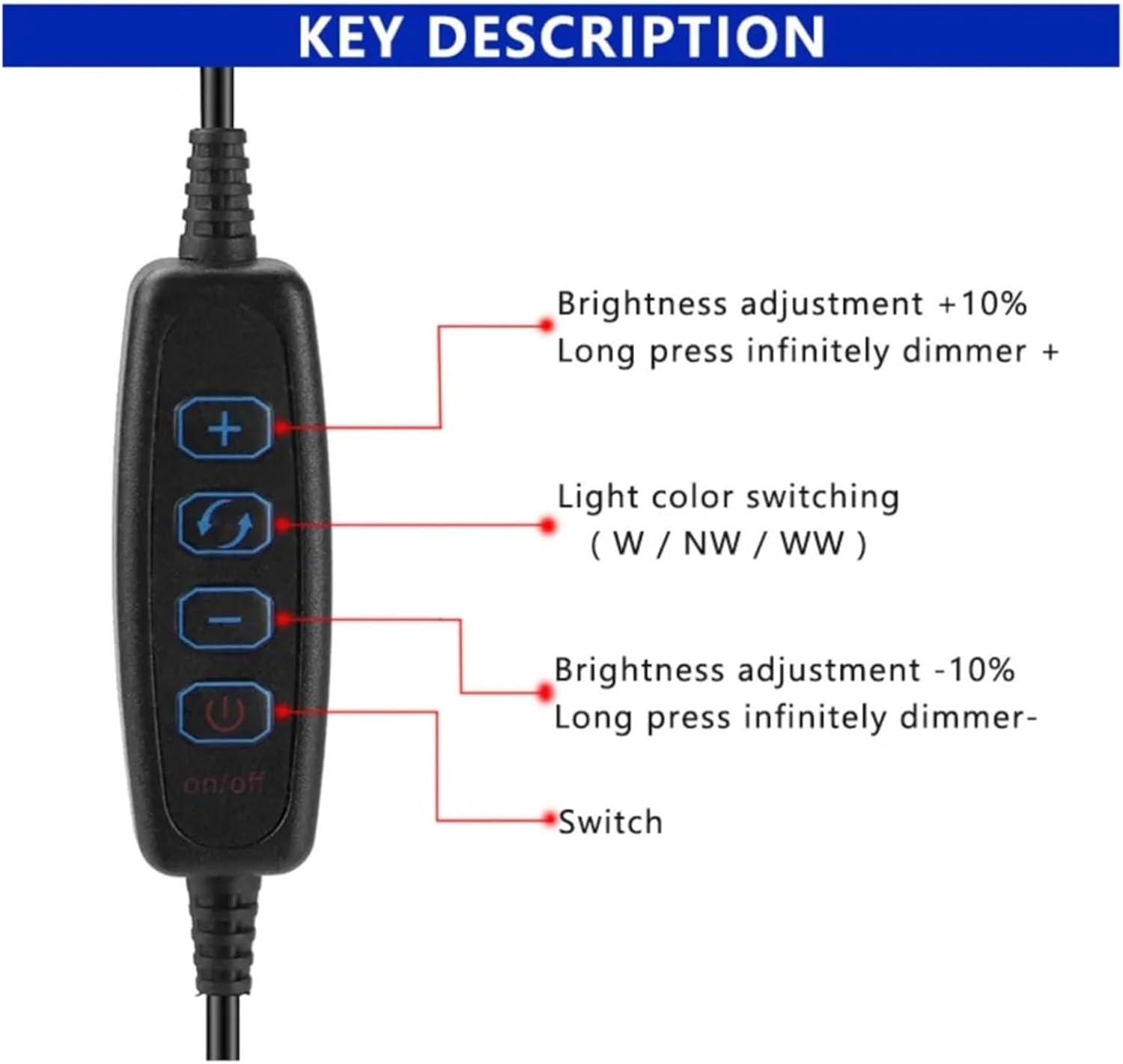 LED Controller USB LED dimmer 5V LED External Switch Control line 2m for Dual Color LED Light Strip Brightness and Color Temperature Adjustment(White 4-Key)