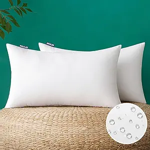 MIULEE Pack of 2 12x20 Inch Outdoor Pillow Inserts Waterproof Decorative Throw Pillow Insert, Rectangle Lumbar Garden Pillow Form for Patio Sofa Couch