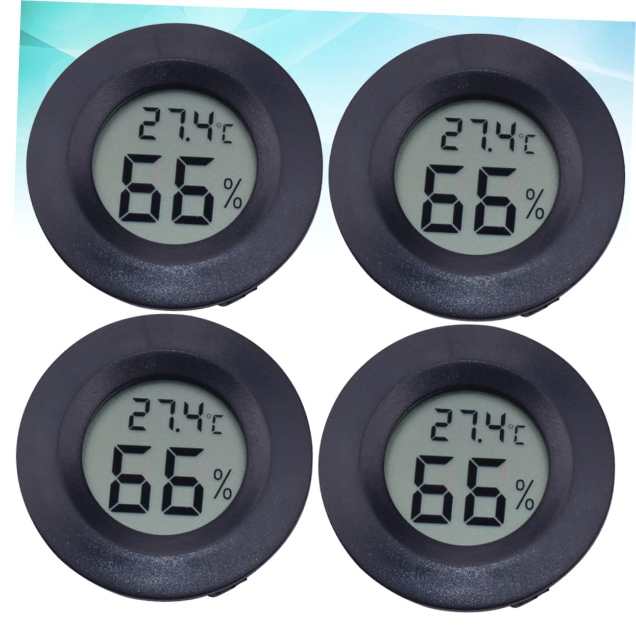 VICASKY 12pcs Round Digital Humidity and Temperature Acrylic Embedded Electronic Hygrometer for Reptile Pets Home Use Lightweight and Compact Black