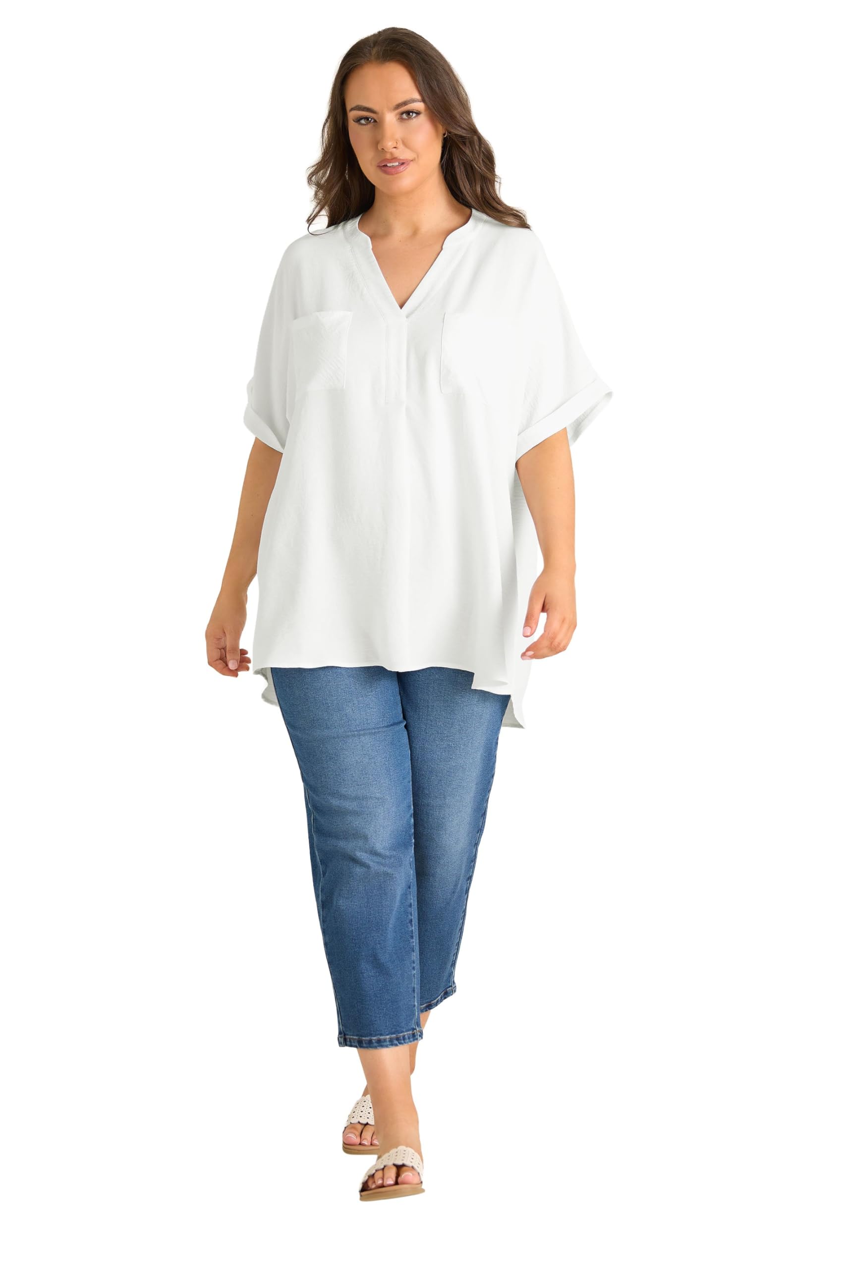 Evans - Women's Blouse - Short Sleeve - Size 16 - White