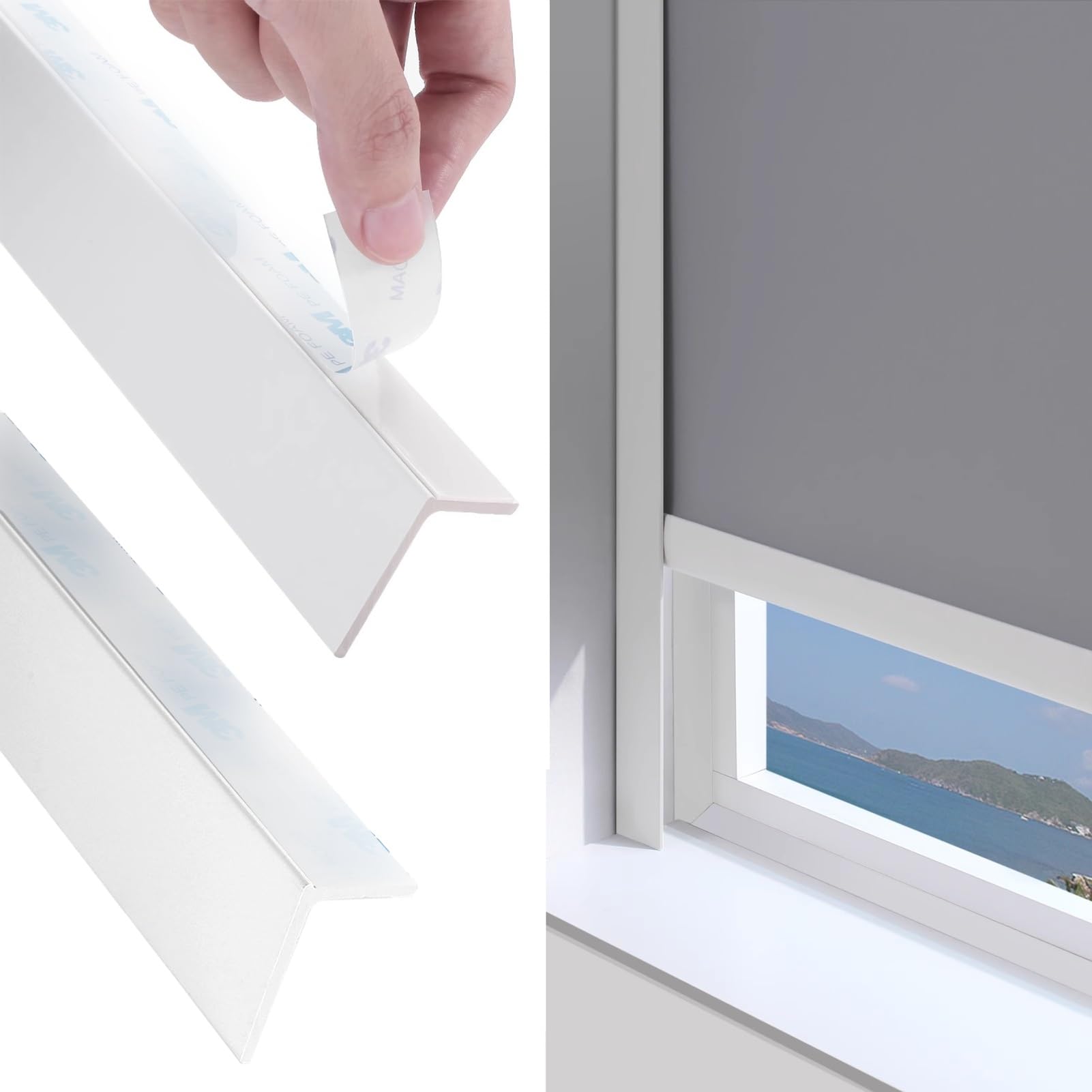 2pcs PVC Light Blocking Strips, Self Adhesive Window Light Gap Blocker, Customize Blackout Light Blockers Side Tracks for Blinds/Curtains(White,65cm/25.6in)