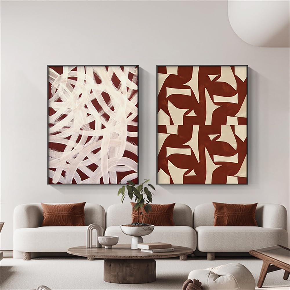 WUHBCZ Canvas Paints,Nordic Geometry Pictures Prints Abstract Line Wall Posters Modern Red Wall Art Canvas Paintings for Living Room Office Home Decoration-60 * 70cm*2PCS (No Frame)