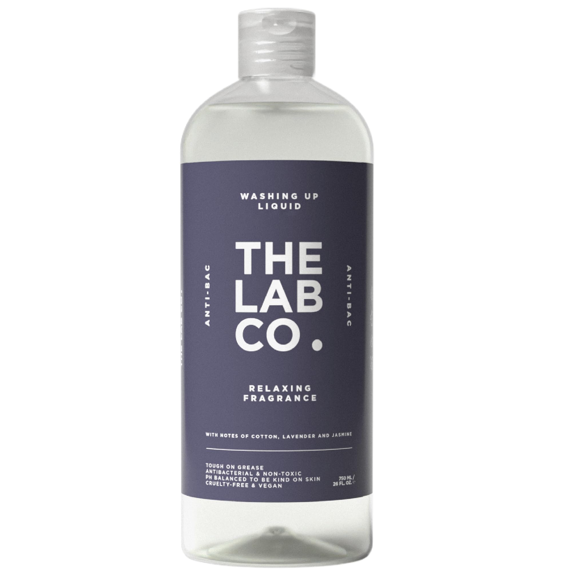 The Lab Co. Antibacterial Washing Up Dishwashing Liquid | Tough On Grease Dish Soap | Gentle On Hands | Non-Toxic, Edc-Free, Plant-Based Formula | 750Ml | Relaxing Scent Cotton Lavender & Jasmine