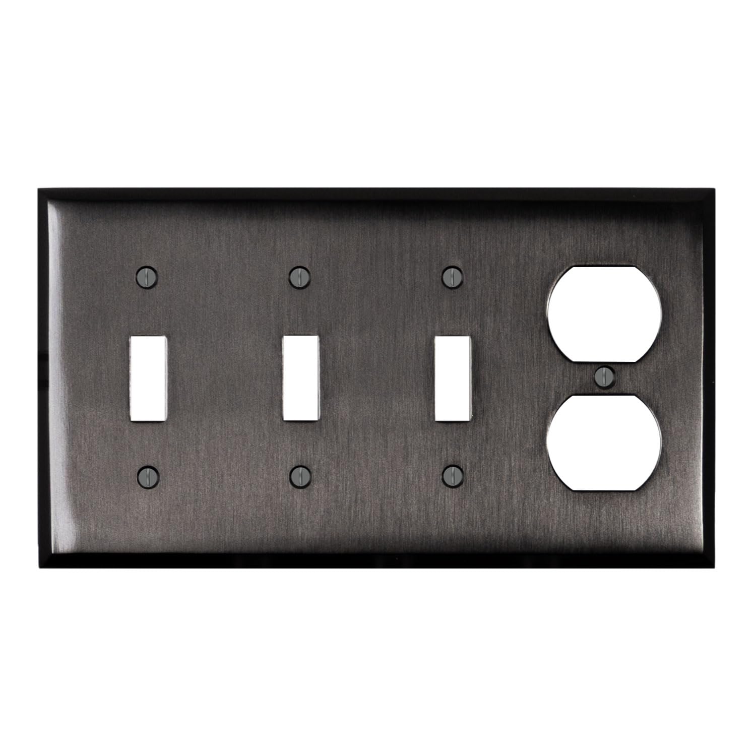 Switch Hits Satin Nickel Black Outlet Wall Plate | 3 Toggle - 1 Duplex | 8.25" x 4.5" | Hand-Polished Brass Construction | Electrical Switch Plate